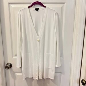 J. Jill Wearever Single Button Cardigan M Medium White Ivory Knit Lagenlook Cozy